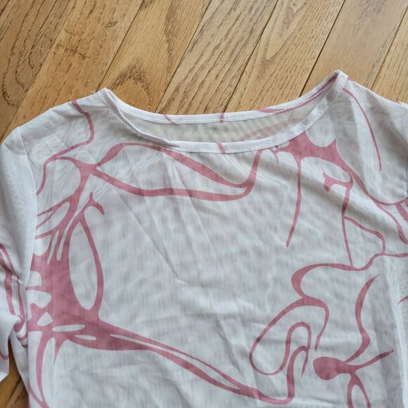 NWT Y2K Dazy Sheer Long Sleeve Top with Ruffle Wrist M Pink - Picture 6 of 15